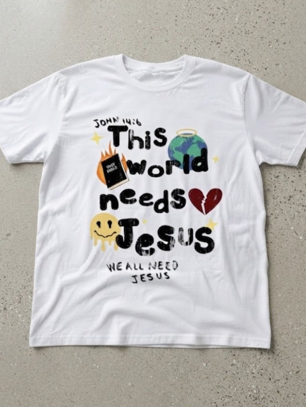 White 'This World Needs Jesus' Graphic Gildan T-Shirt